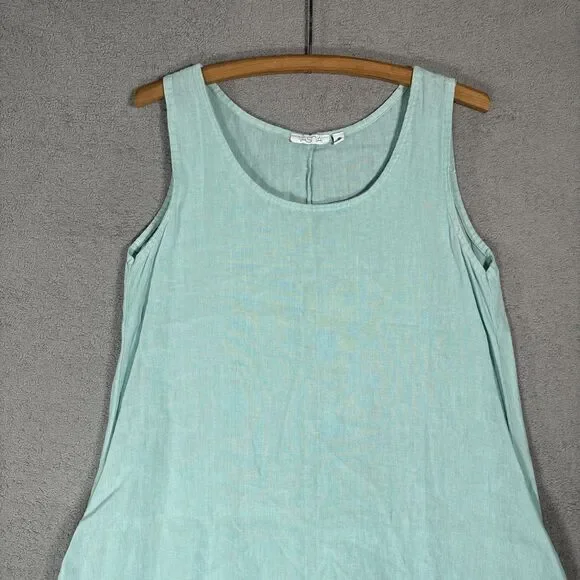 Vasna Linen Dress Size M Teal‎ Handkerchief Hem Lagenlook Italy Boho Minimalist - Picture 4 of 13